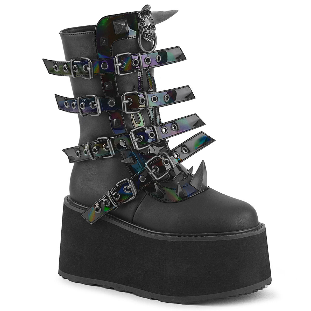 DemoniaCult DAMNED-156 Mid Calf Boots Schwarz Veganleder EU 36