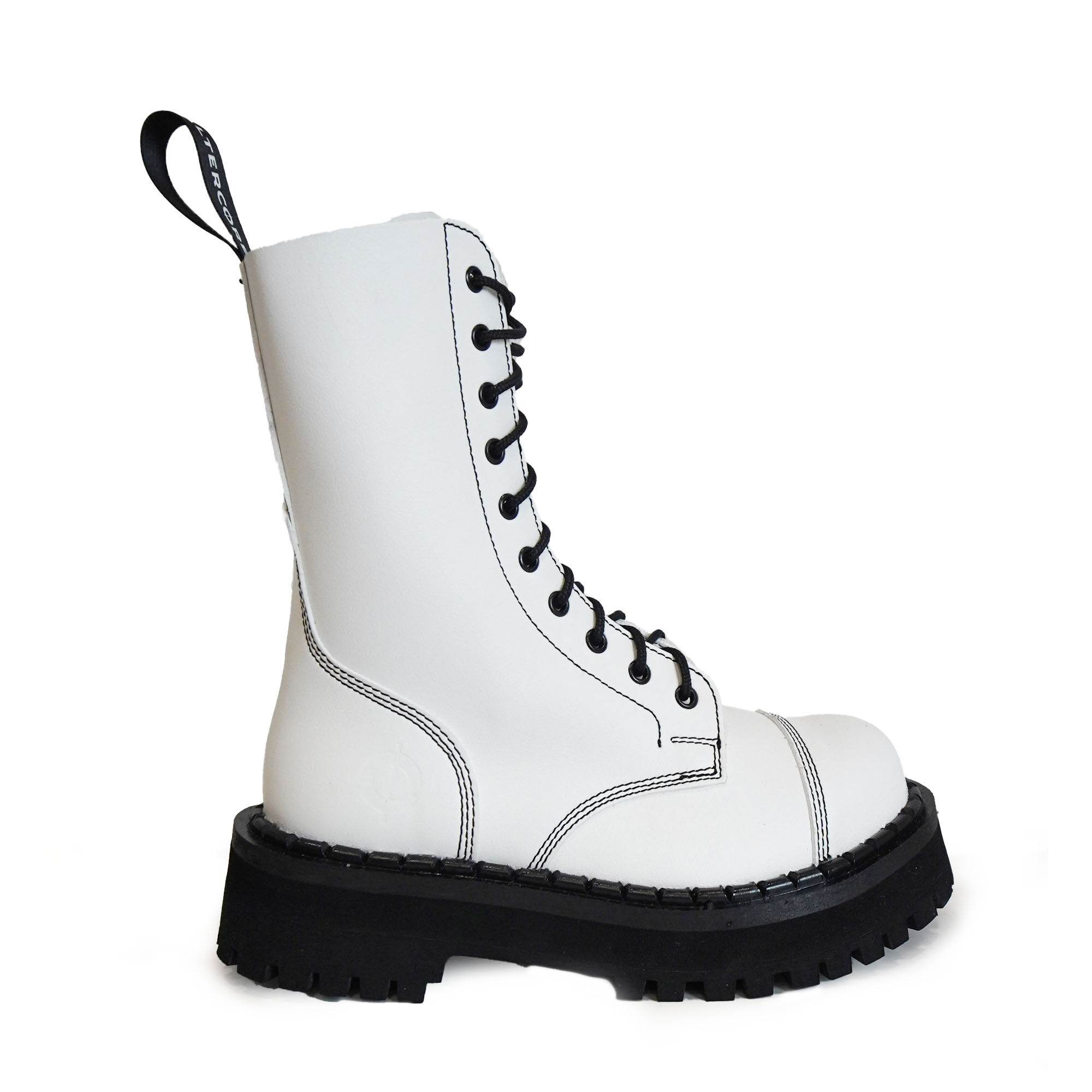 ALTERCORE 353 Vegan – Białe glany 10-dziurkowe ze stalowym noskiem , Stiefel, Boot, Gummisohle, weiße Lederstiefel, Lace-Up, Stiefel, Boot, Gummisohle, Lederglatt, Schnürstiefel, Stiefel, Lackle Boots, weiße Stiefel, Gummizug, Stiefelette, stiefel, combat