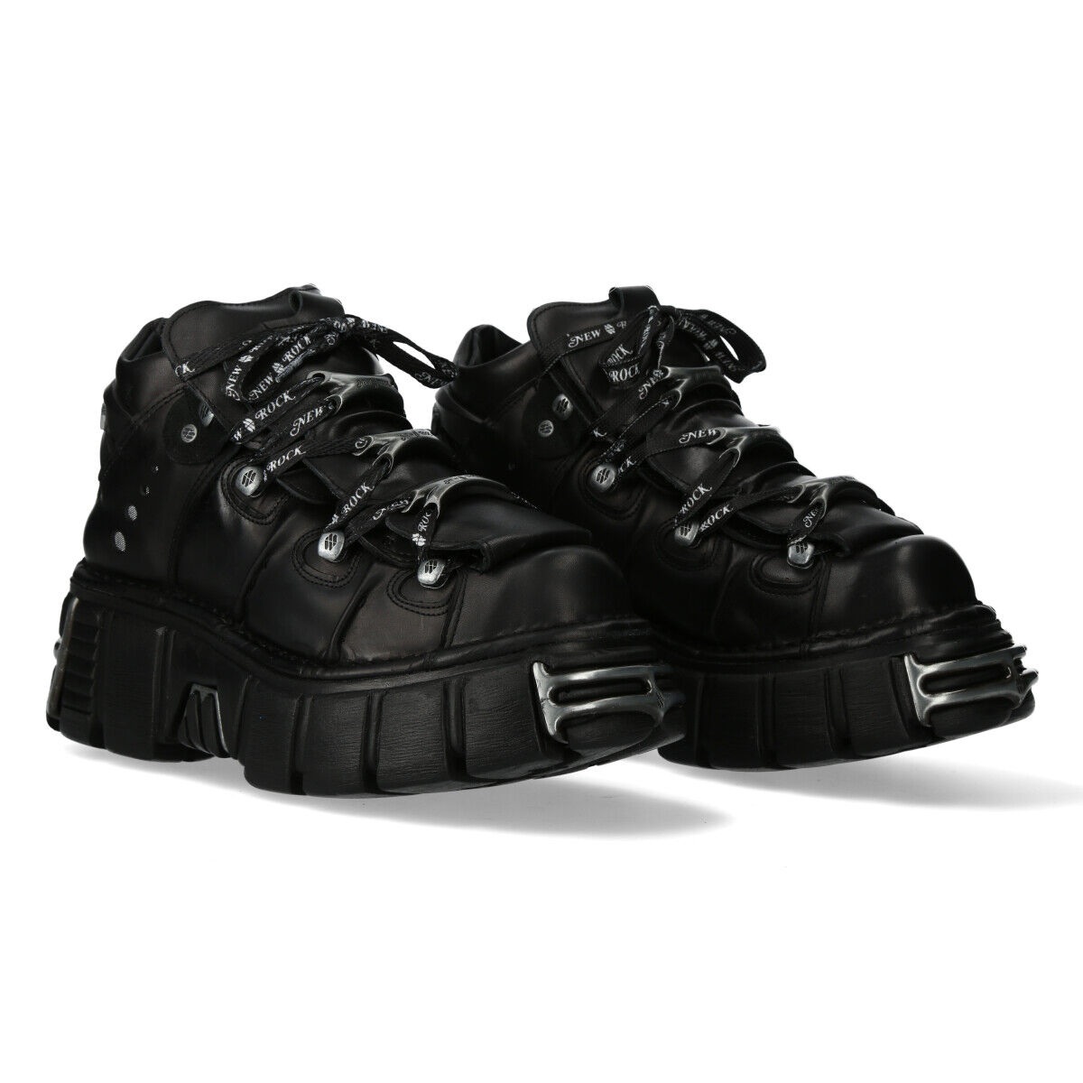 New Rock M-106LACE-S1 Stiefelette Echtleder - Schwarz, Stiefel, Schnürstiefel, Schwarz, Gummi-Sohle, Punktionssohle