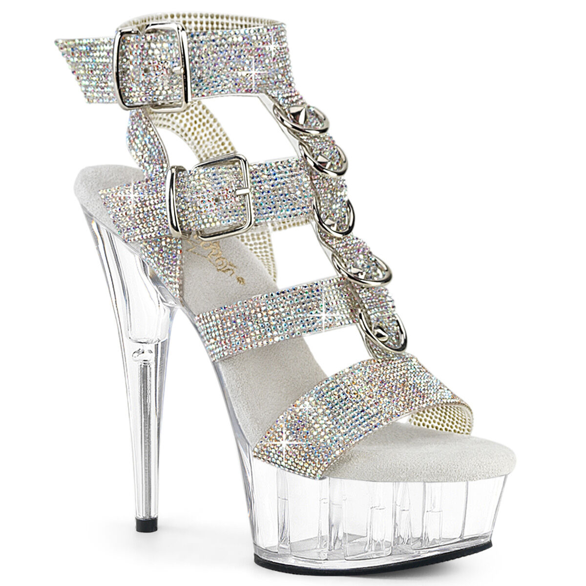 Pleaser DELIGHT-656RS Plateau Sandalen Silber mit Strass EU 35