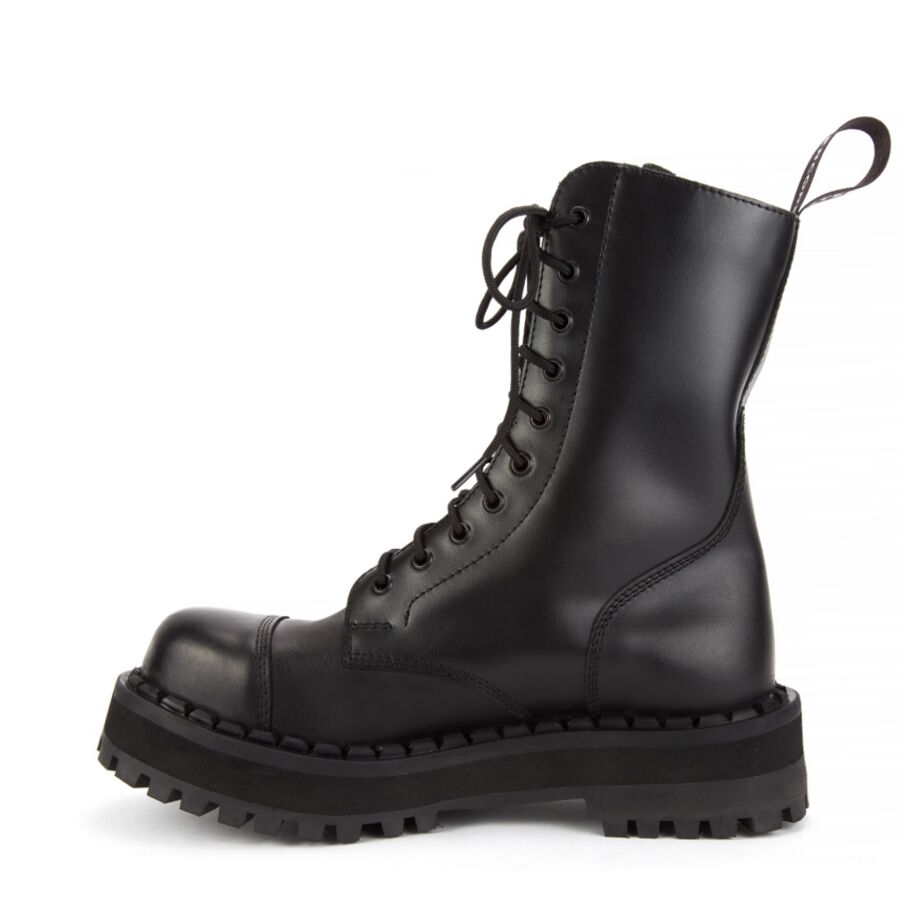 ALTERCORE 353 skórzane – Czarne glany 10-dziurkowe ze stalowym noskiem , Stiefel, Stiefelette, Lackleder, Gummisohle, Kunstleder