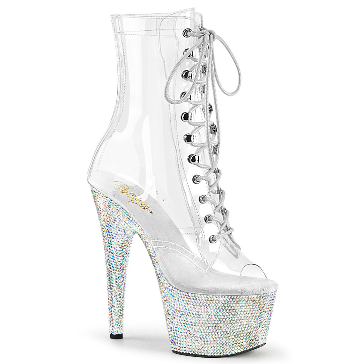 Pleaser BEJEWELED-1021C-7 Plateau Stiefeletten Transparent - Silber EU 35