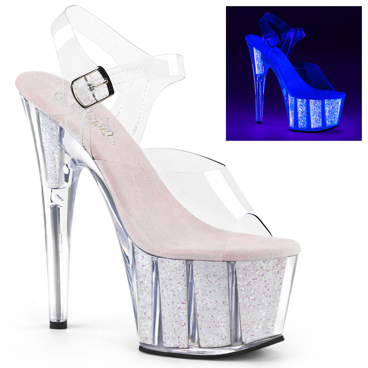 Pleaser ADORE-708UVG Damen Sandale Transparent  EU 36
