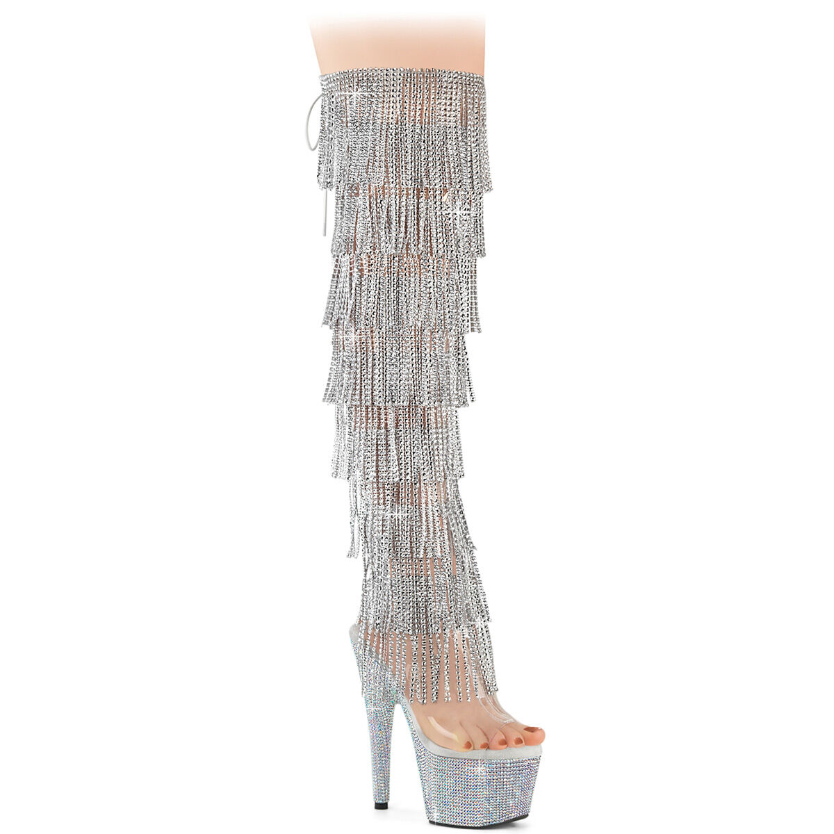 Pleaser BEJEWELED-3019C-RSF Plateau Stiefel Transparent - Silber EU 35