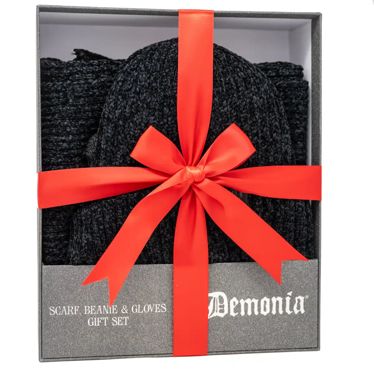 DemoniaCult Geschenkset Mütze, Schal, Handschuhe schwarz