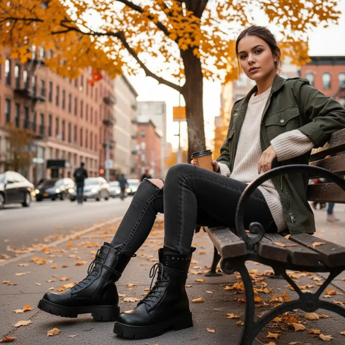 PeachyBoots PUNK-225 Urban Boots für Frauen – Vegan, Schwarz, Nieten, Plateau & Blockabsatz 41