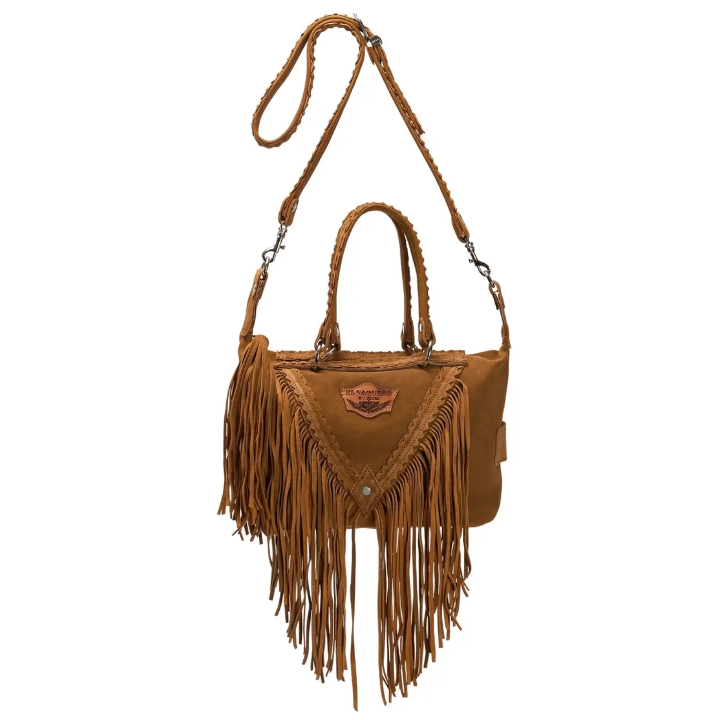 El Vaquero Byron Silverstone Mou Lederhandtasche mit langen Fransen in warmem Braun - Mou