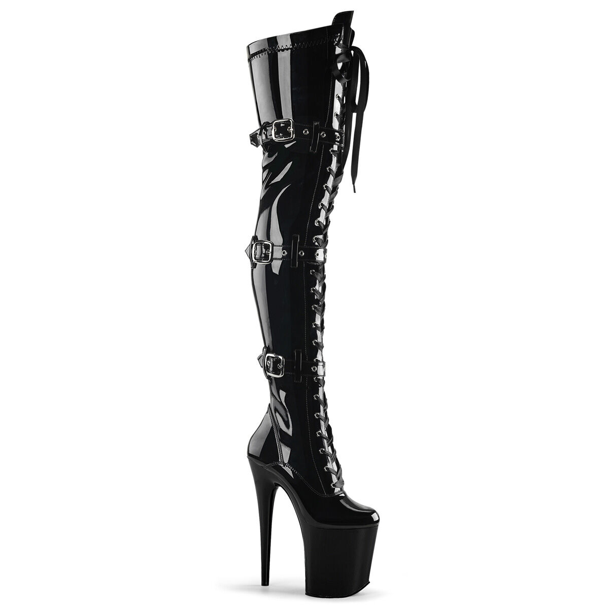 Pleaser FLAMINGO-3028 Damen Stiefel Schwarz Glanz EU 38