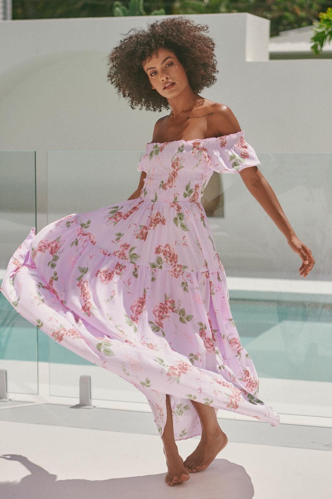 JAASE Claudette Maxikleid Wisteria Print in Rosa für elegante Anlässe -  XS, Kleid, Strandkleidung, Erwachsene, Person, Frau, Kleid, Strandkleidung, Erwachsene, Person, Frau, Kleid, Strandkleidung, Erwachsene, Person, Frau, Kleid, Strandkleidung, Erwachse