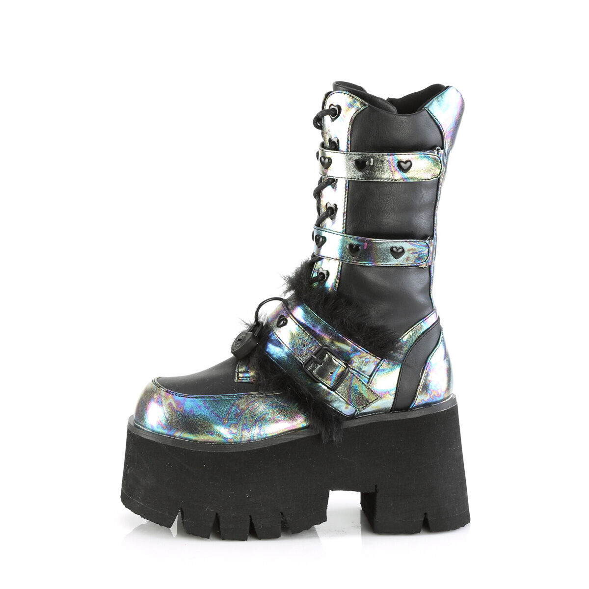 DemoniaCult ASHES-120 Mid Calf Stiefel Schwarz Vegan - Grün - Multi EU 36