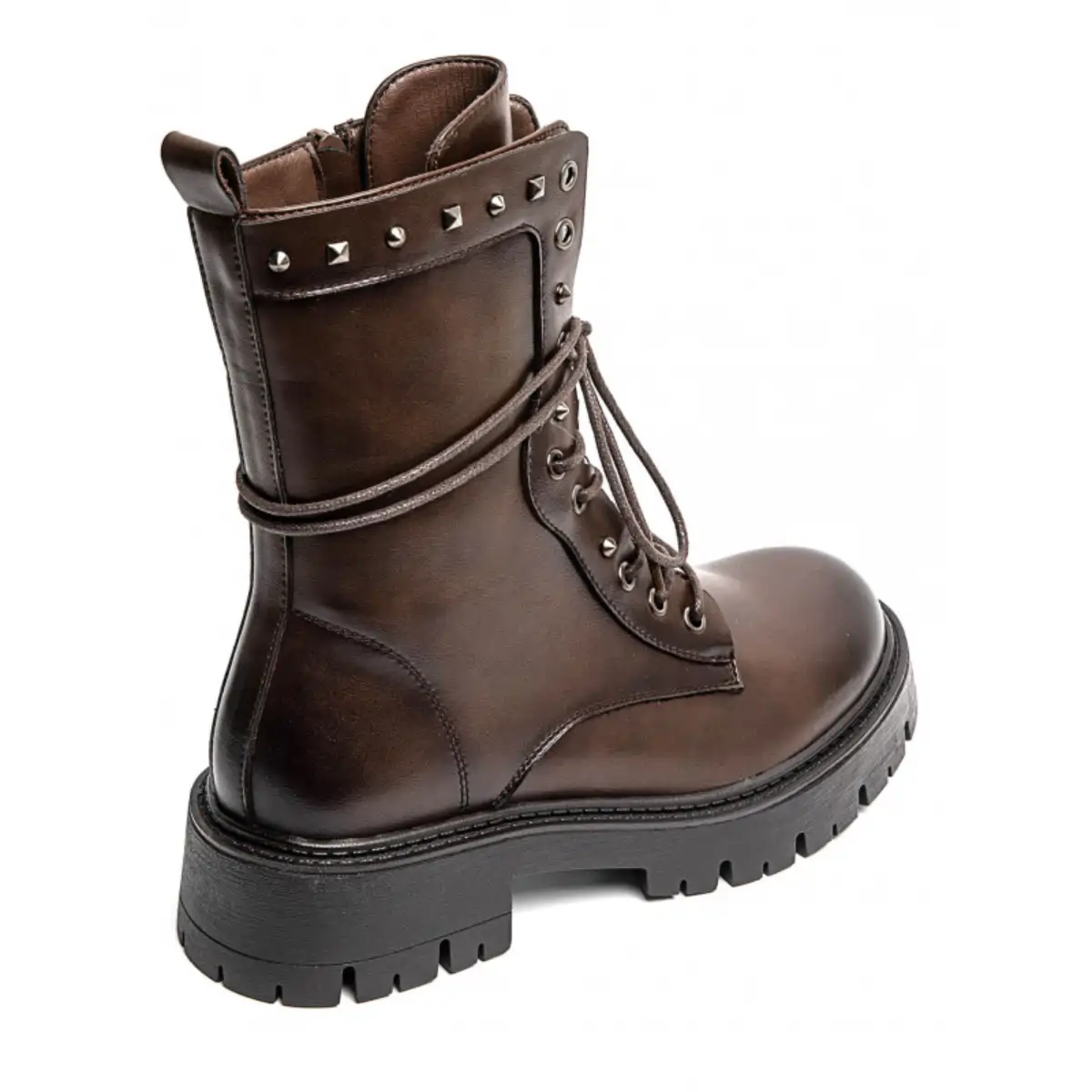 PeachyBoots PUNK-225 Urban Boots für Frauen – Vegan, Braun, Nieten, Plateau & Blockabsatz 38