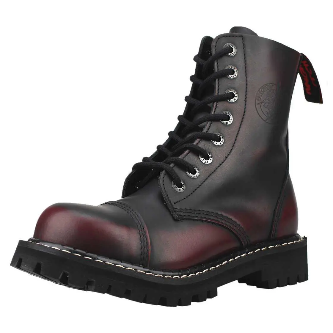 Angry Itch 08-Loch Stiefel Burgundy Rub-Off Leder – Klassische Ranger Boots mit Stahlkappe 48