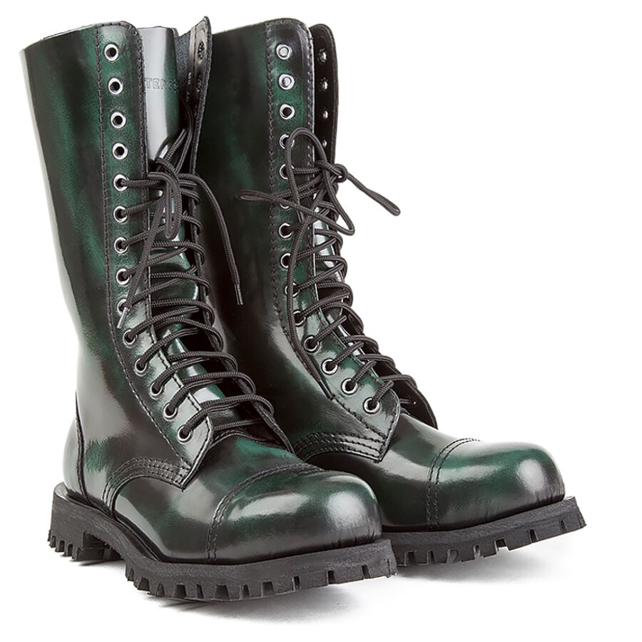 ALTERCORE 552 Leder – 14-Loch Boots mit Stahlkappe in Grün  Rub-Off, Stiefel, Gummistiefel, Lackleisten, Kulturtasche, Stiefel mit Schnürung