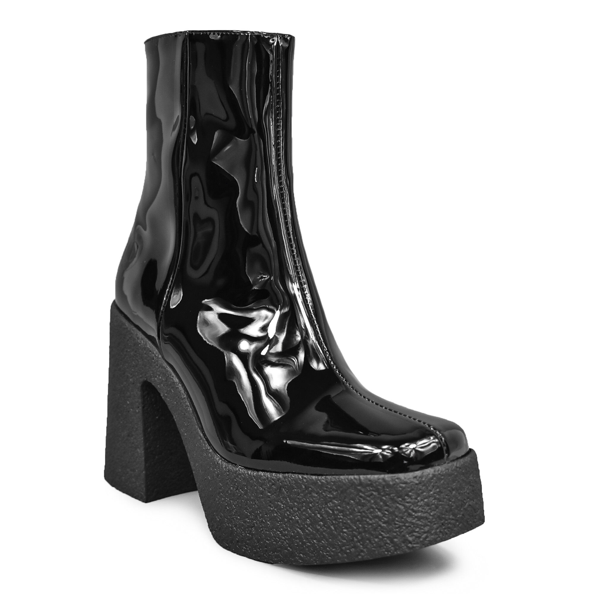 ALTERCORE MAZIKEEN VEGAN – Plateau-Schuhe in Lack, Stiefel, Gummisohle, Schwarz, Stiefel mit Plateausohle, Patentleder