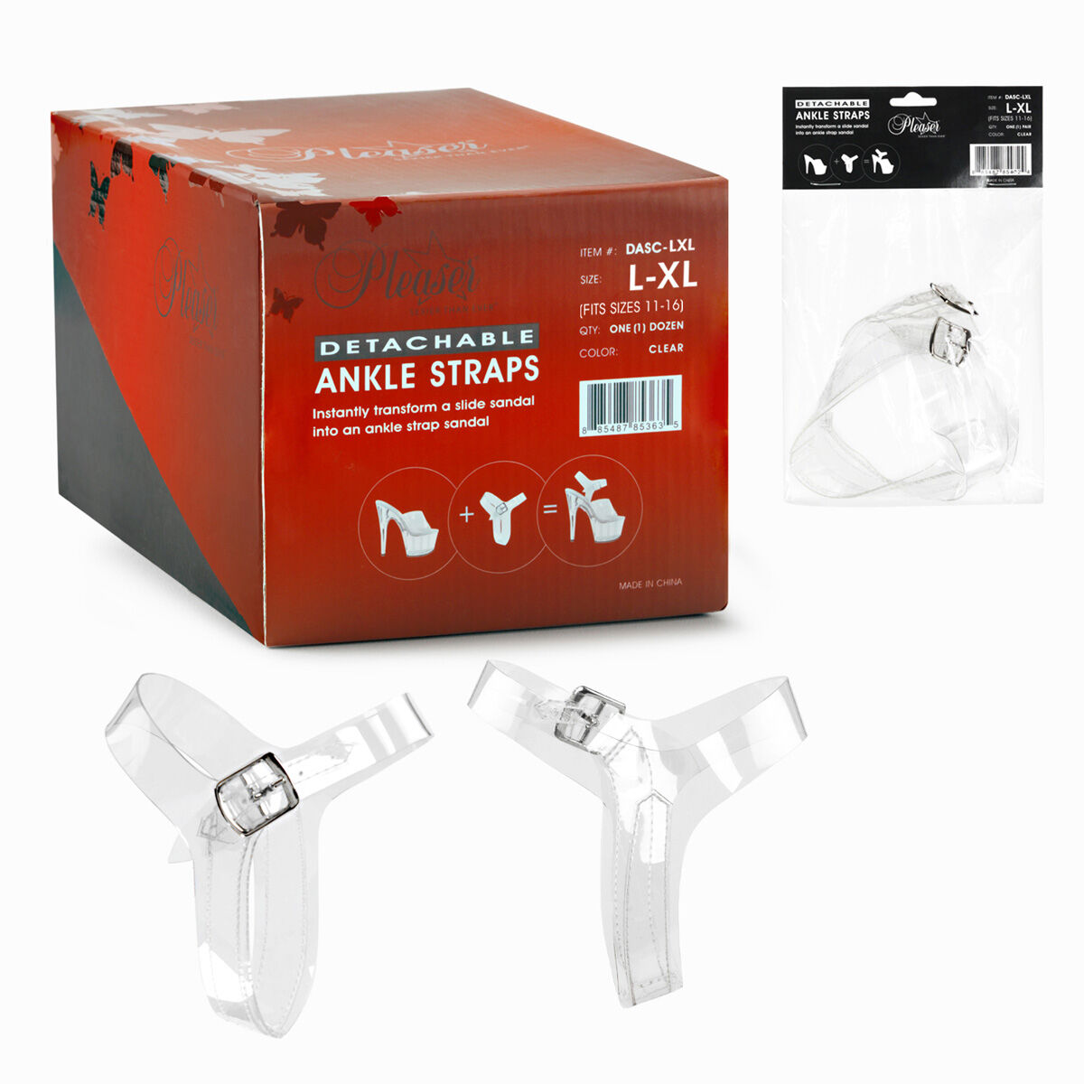 Pleaser DASC abnehmbare transparente Knöchelriemen