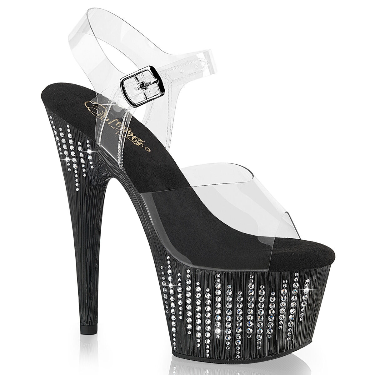 Pleaser ADORE-708WFRS Plateau Sandalen Transparent - Schwarz Silber EU 35