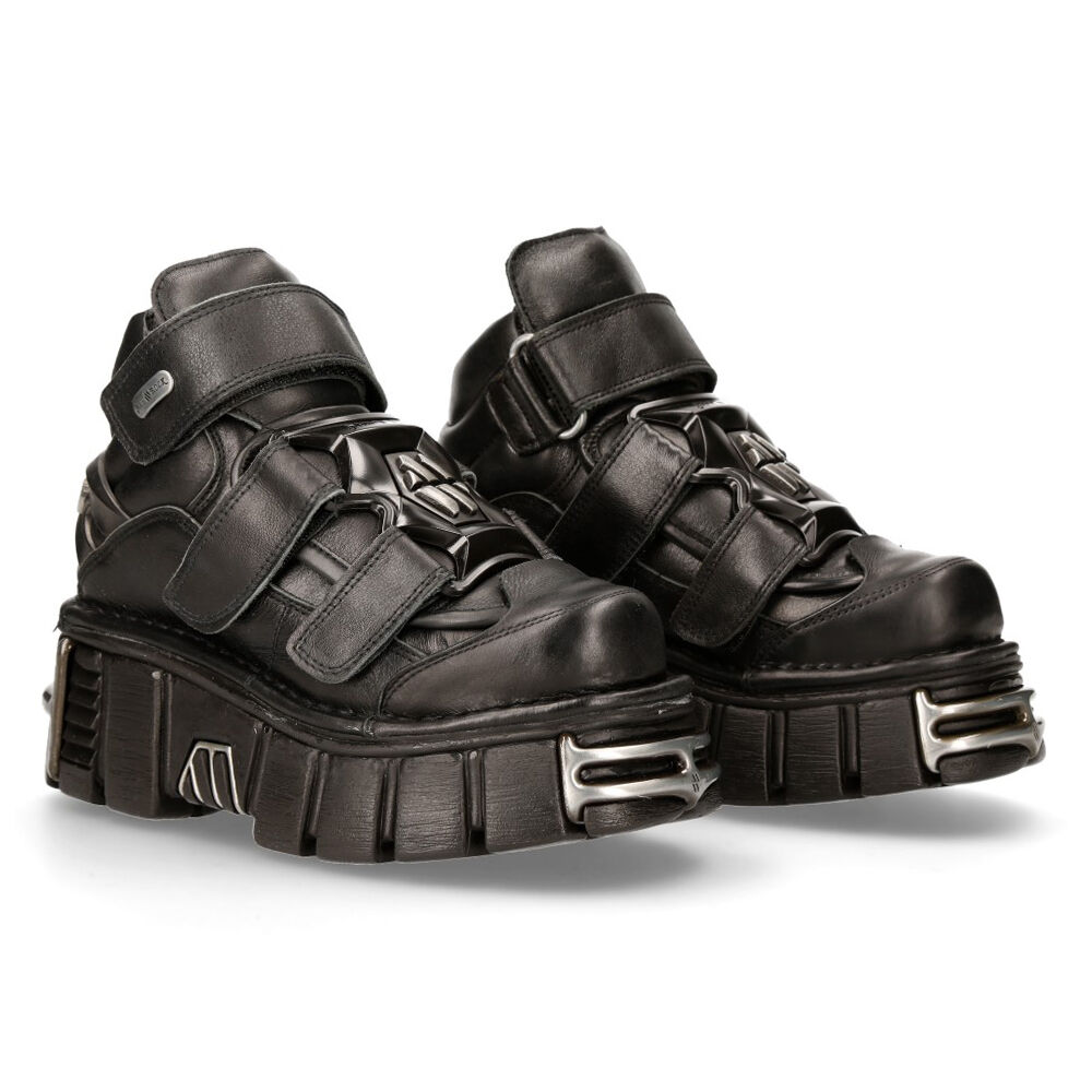 New Rock 285-S1 Stiefelette Echtleder - Schwarz, Schnürstiefel, Sneaker, Chunky, Gummisohle, Schwarz