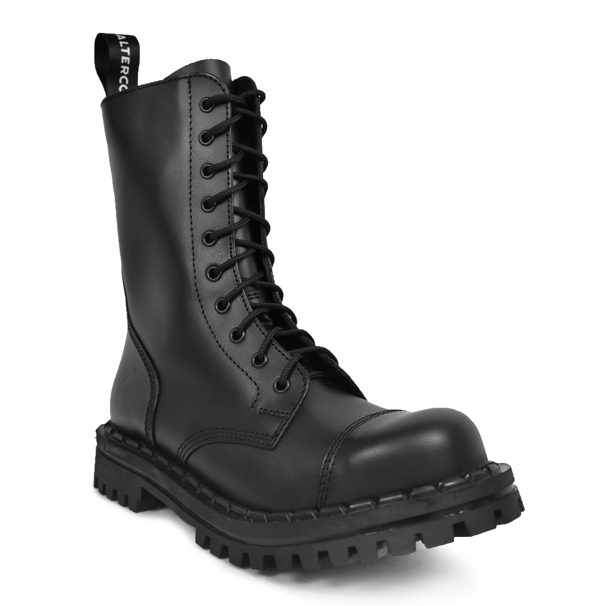 ALTERCORE 351 Leder – 10-Loch Boots mit Stahlkappe in Schwarz, Stiefel, Combat Boots, Schwarz, Leder, profille Profilsohle