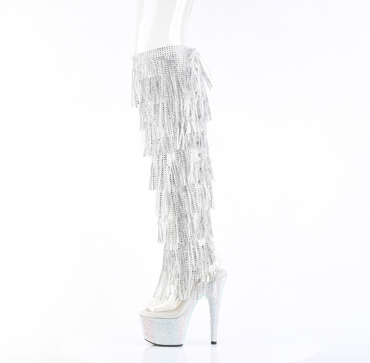 Pleaser BEJEWELED-3019C-RSF Plateau Stiefel Transparent - Silber EU 35
