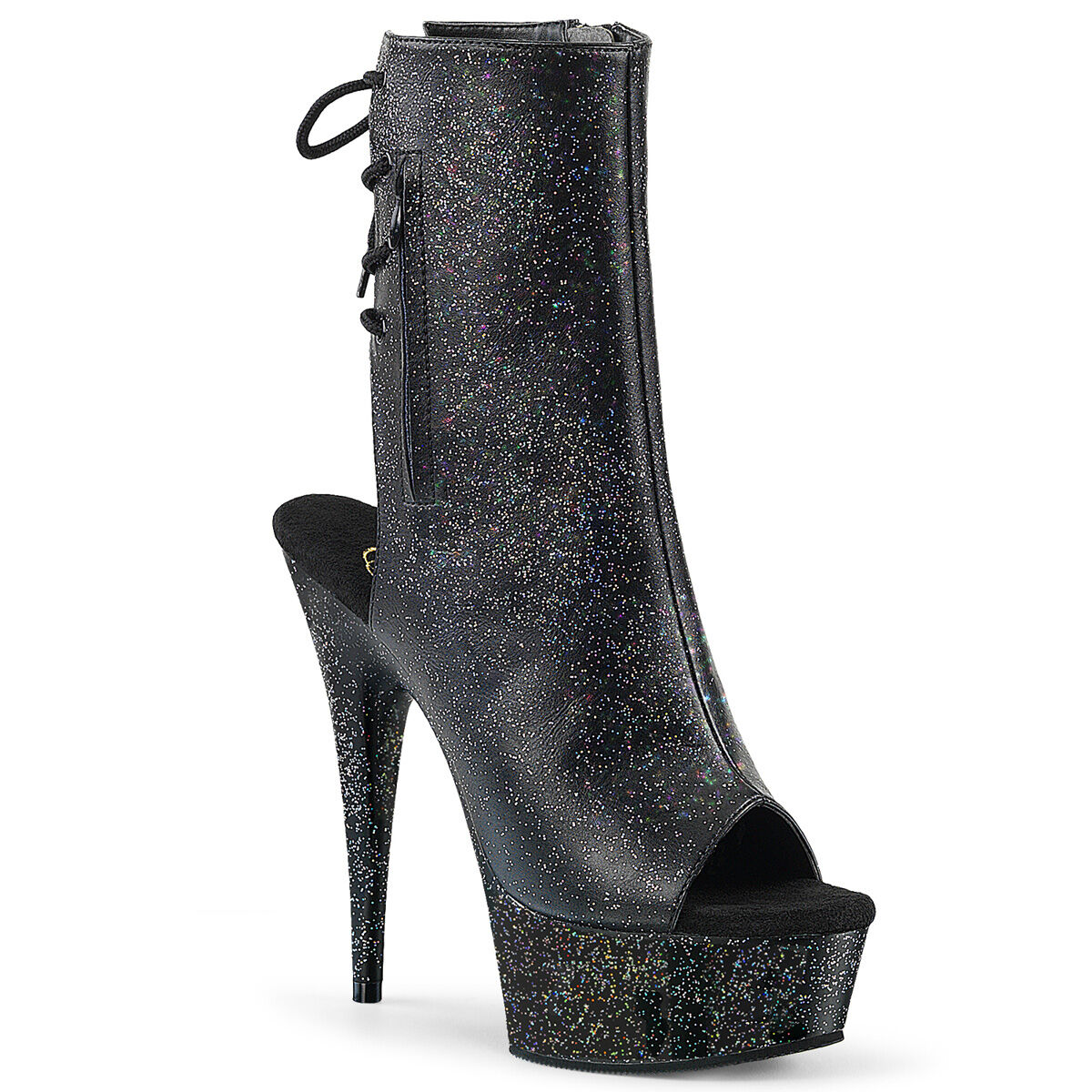 Pleaser DELIGHT-1018MMG Plateau Stiefeletten Schwarz Glitzer EU 35