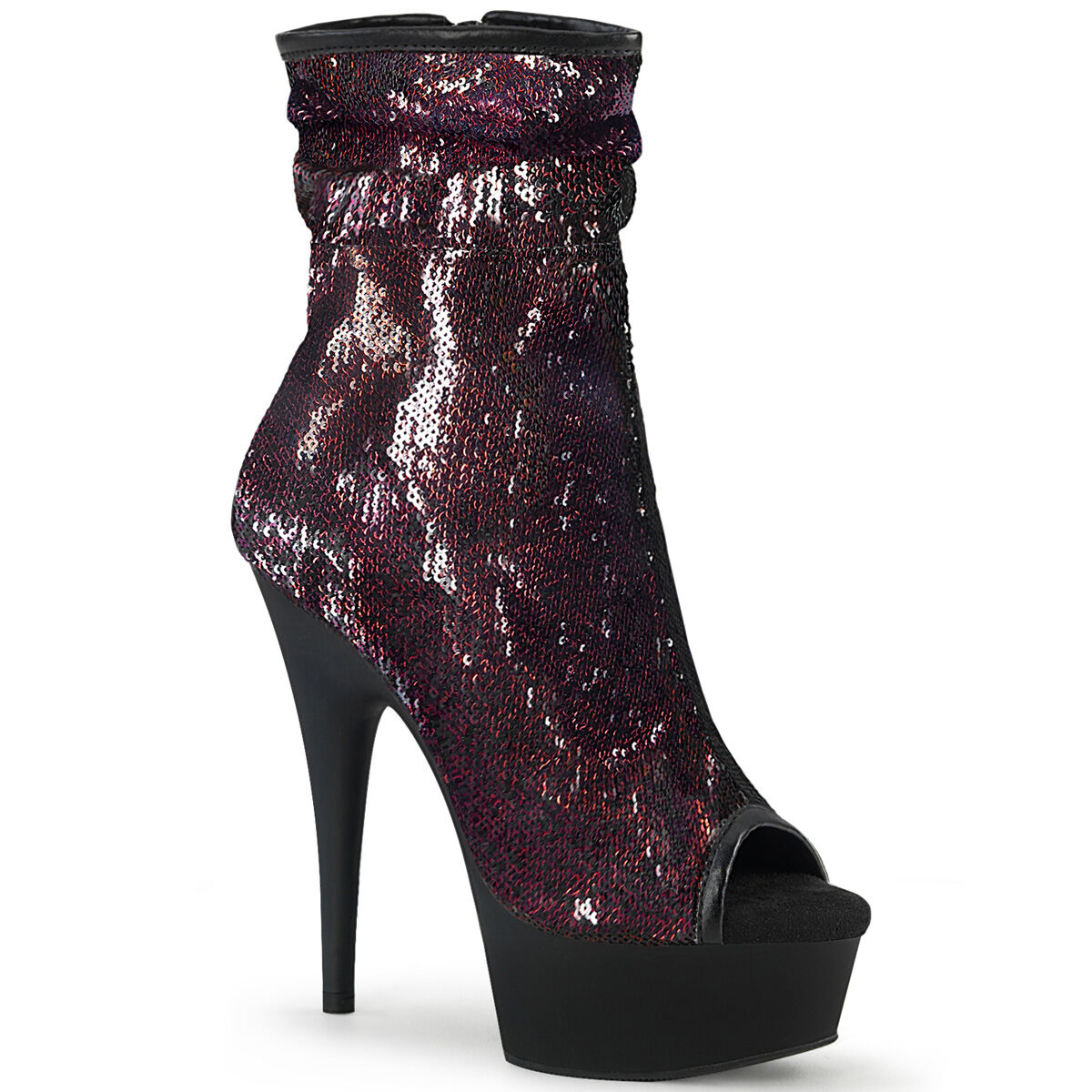 Pleaser DELIGHT-1008SQ Plateau Stiefeletten Burgunder Pailletten - Mattschwarz EU 35