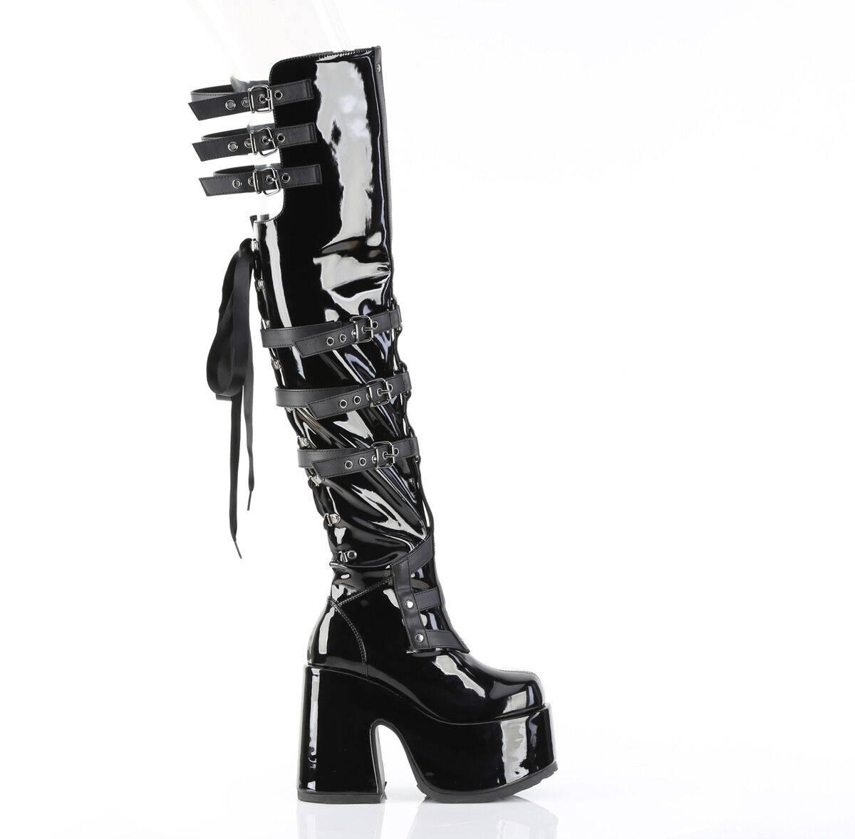 DemoniaCult CAMEL-308 Overknee Stiefel Schwarz Lack EU 36