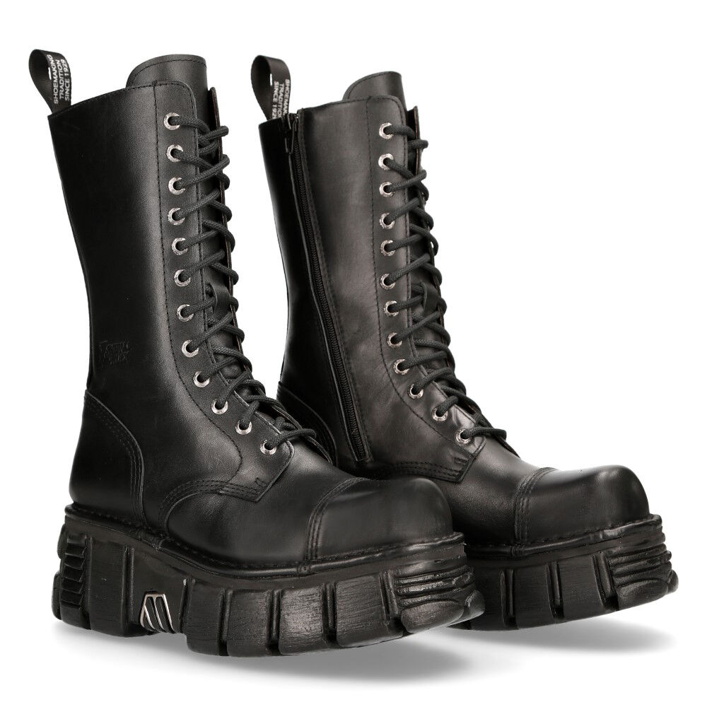 New Rock M.MILI211-C14 Stiefel Echtleder - Schwarz, Stiefel, Schwarz, Schnürstiefel, Plateau, Leder