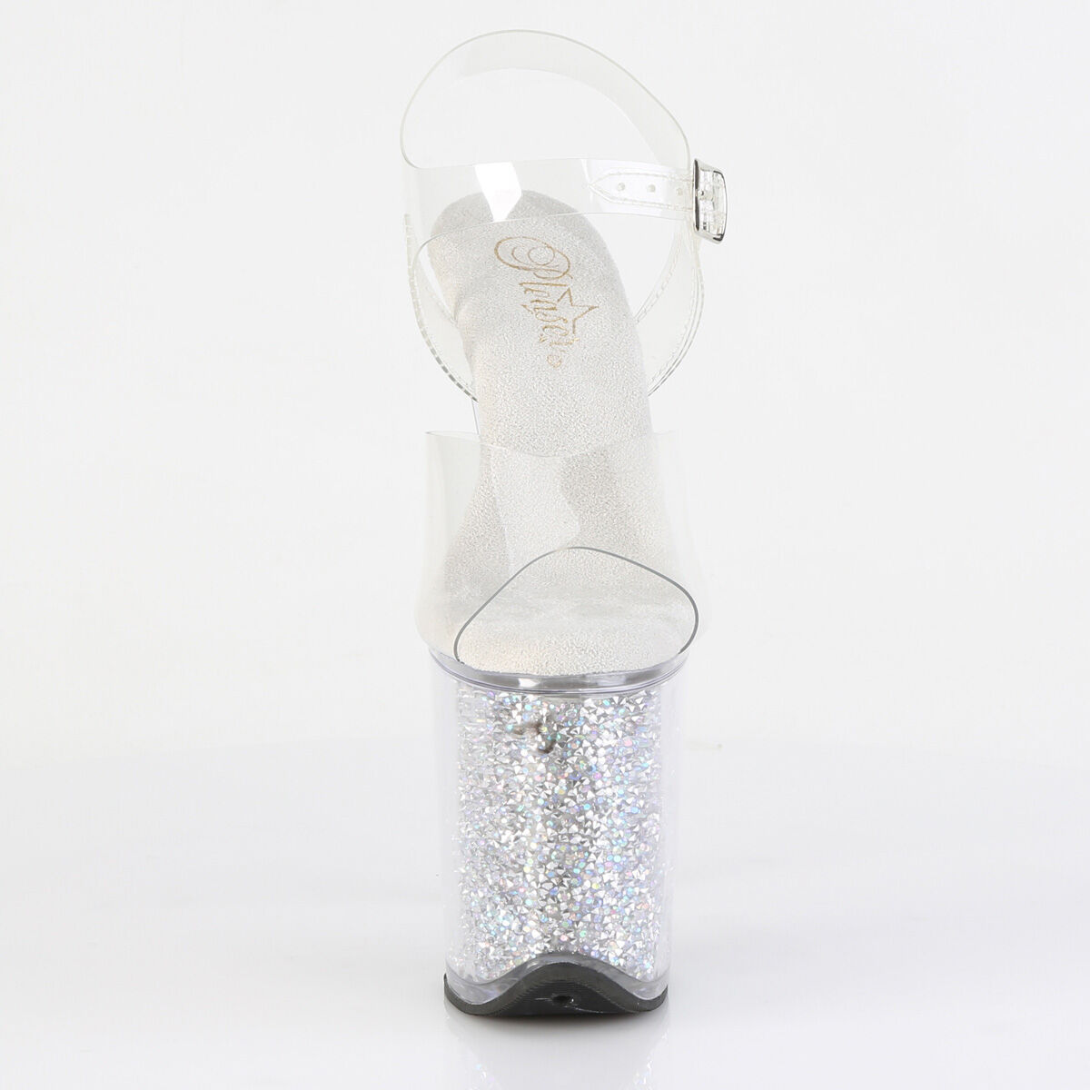 Pleaser FLAMINGO-808RSI Plateau Sandalen Transparent mit Glitzer EU 36