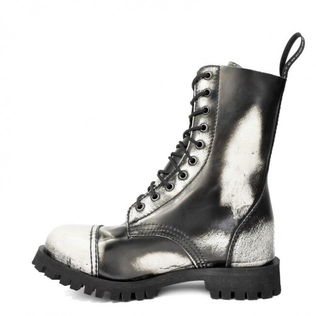 ALTERCORE 551 skórzane – Czarno-białe glany 10-dziurkowe ze stalowym noskiem i efektem Rub-Off , Stiefel, Boots, Metallic, Lackleder, Gummisohle, Stiefelette, Metallisch, Gummi-Laufsohle, Lackleder, Stiefel, Stiefel, Gummistiefel?, Schuh metallic, Lackled