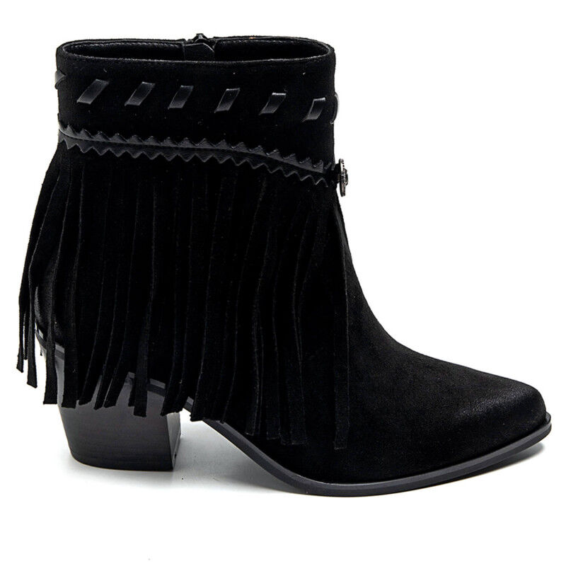 PeachyBoots Boho Western Booties Schwarz mit Fransen 41, Bekleidung, Schuhwerk, Schuh, Hoher Absatz