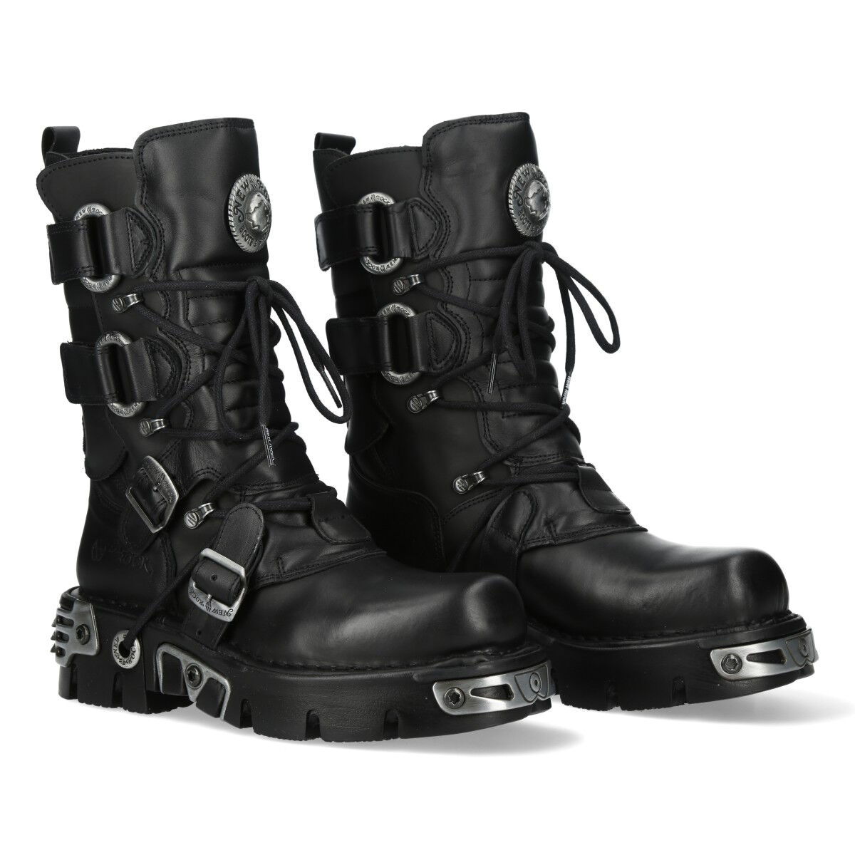 New Rock 575-S1 Stiefel Echtleder - Schwarz, Stiefel, Lederstiefel, Gummisohle, Schweissverschluss, Schnürstiefel