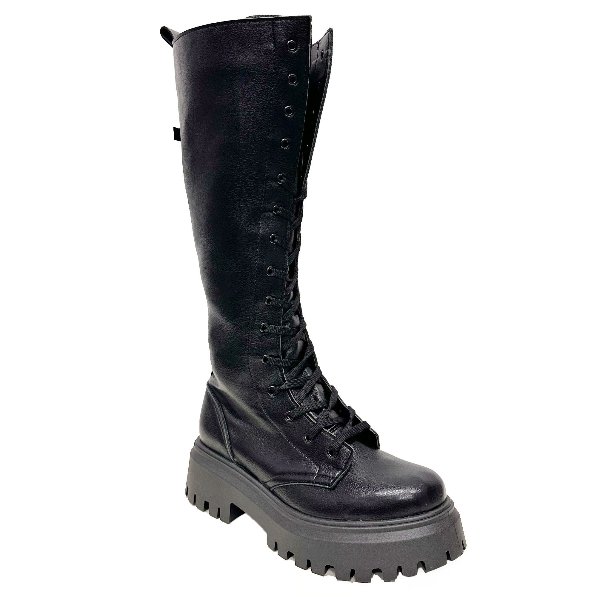 ALTERCORE CAMILLA VEGAN – Plateau-Schuhe in Schwarz, Stiefel, Kniehohe Stiefel, Lederstiefel, Schuhe mit Schnürung, Gummisohle
