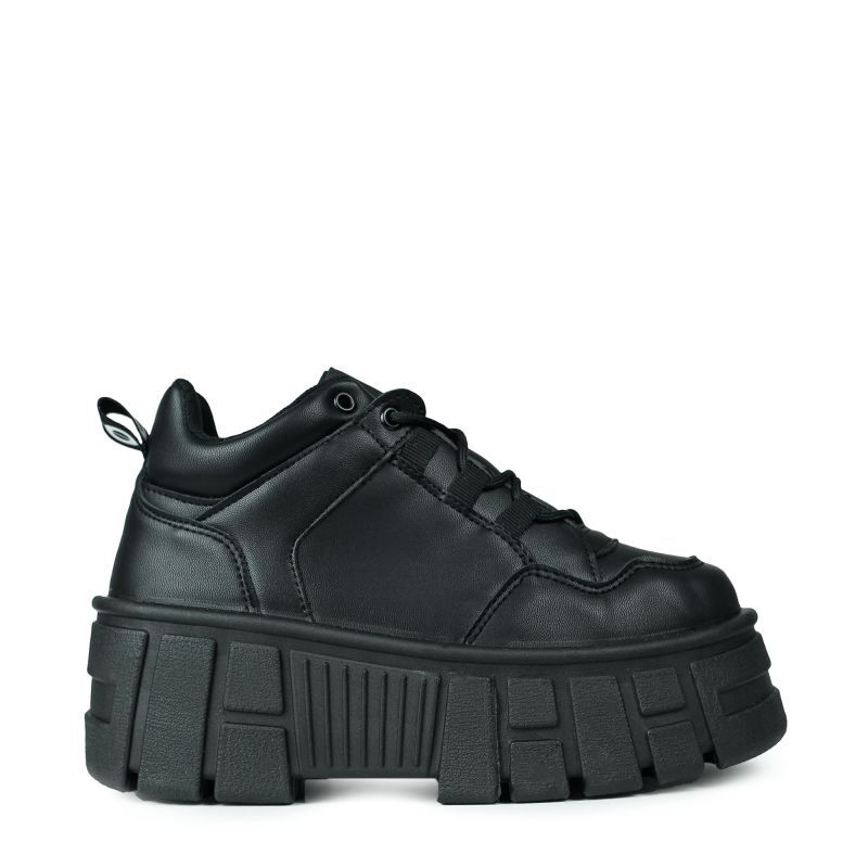 ALTERCORE NISSA Vegan – Czarne buty na platformie ze słupkowym obcasem , Sneaker, Schwarz, Kuhler/Chunky Sole, Lace-up, Leder, schwarz, Plateau, großprofil, Sneaker, Schnürsenkel, Sneaker, Schwarz, Plateauschuhe, Kraftvolle Sohle, Lace-up, Schuh, Sneaker,