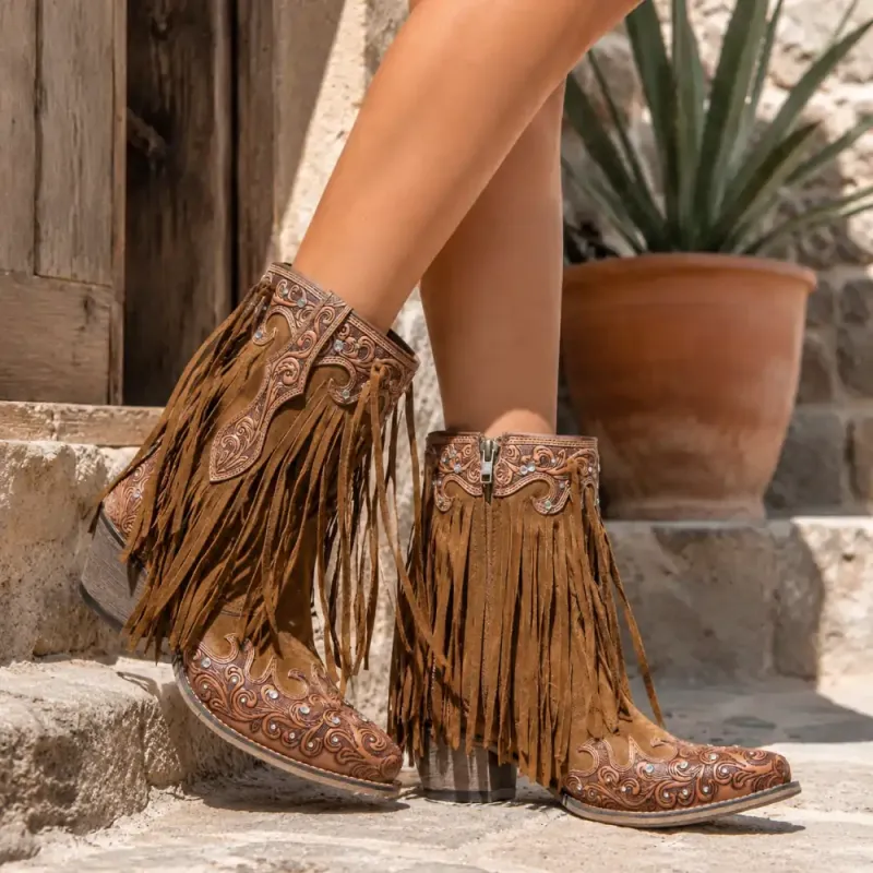 Kopie von MYRA Desert Angel Boho Western-Stiefelette Antik Weiß #1