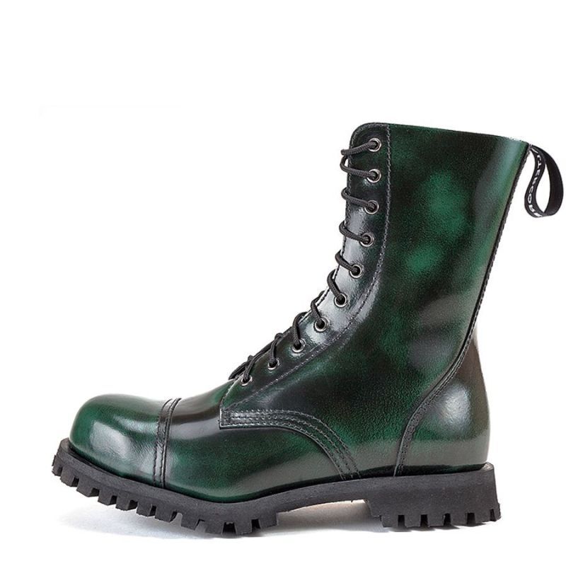 ALTERCORE 551 skórzane – Zielone glany 10-dziurkowe ze stalowym noskiem i efektem Rub-Off , Stiefel, Lace-up, Kampfstiefel, Grüner Verlauf, Gummisohle, Boot, Lace-up, Ankle boot, Green, Leather, Stiefel, Combat Boots, Grünes Leder, Lackleder, Stiefel mit 