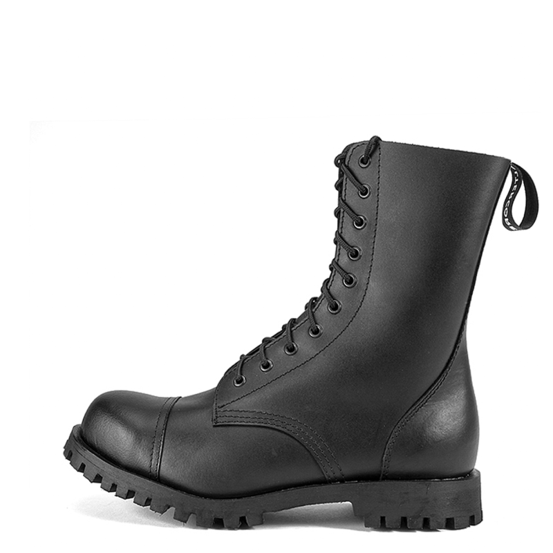 ALTERCORE 551 VEGAN – 10-Loch Boots mit Stahlkappe in Schwarz, Stiefelette, Lackleder, Schwarz, Schnürung, Gummisohle