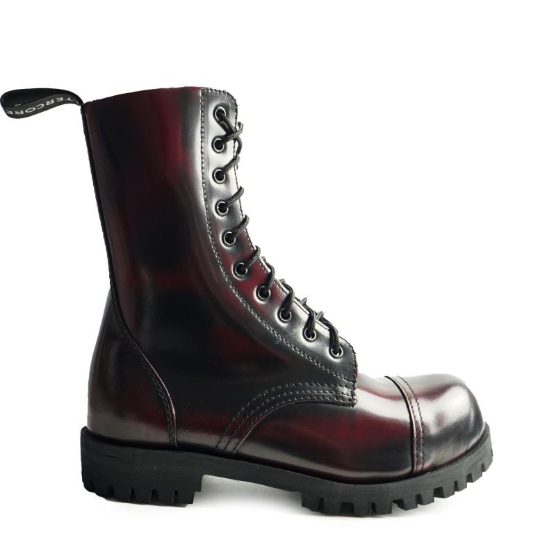 ALTERCORE 551 skórzane – Bordowe glany 10-dziurkowe ze stalowym noskiem i efektem Rub-Off , Stiefel, Lackleder, Stiefelette, Schwarz, Gummisohle, Stiefel, Schnürstiefel, Combat-Stiefel, Leder, Dunkelrot, Stiefel, Lackleiste, Stiefel Schwarz, Lederstiefel,