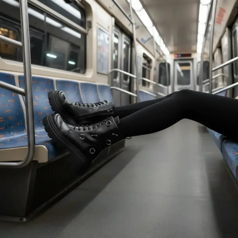 PeachyBoots PUNK-425 Urban Boots für Frauen – Vegan, Schwarz, Punk Applikationen, Plateau & Blockabsatz 41