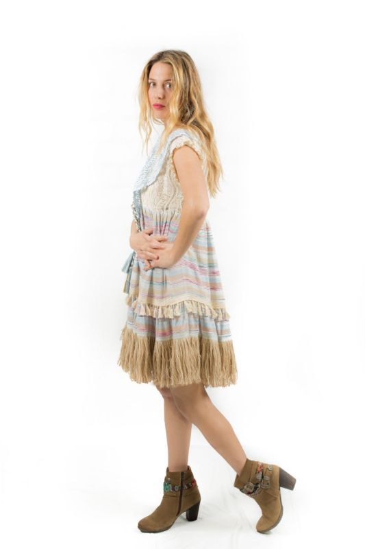 SAVAGE CULTURE Kurzes Kleid Denis Island III mit Fransen und Quasten Azul - M, Schuh, Kleid, Person, Rock, Kostüm, Schuh, Kleid, Person, Rock, Kostüm, Schuh, Kleid, Person, Rock, Kostüm