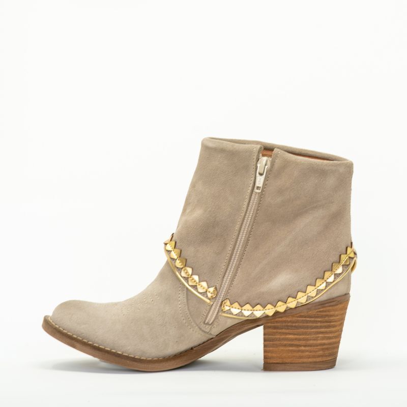 NEMONIC Boho Wildleder Fransen Booties Ante Pebble Hielo 2108 Lichtgrau Gold - 38, Bekleidung, Schuhwerk, Schuh, Hoher Absatz