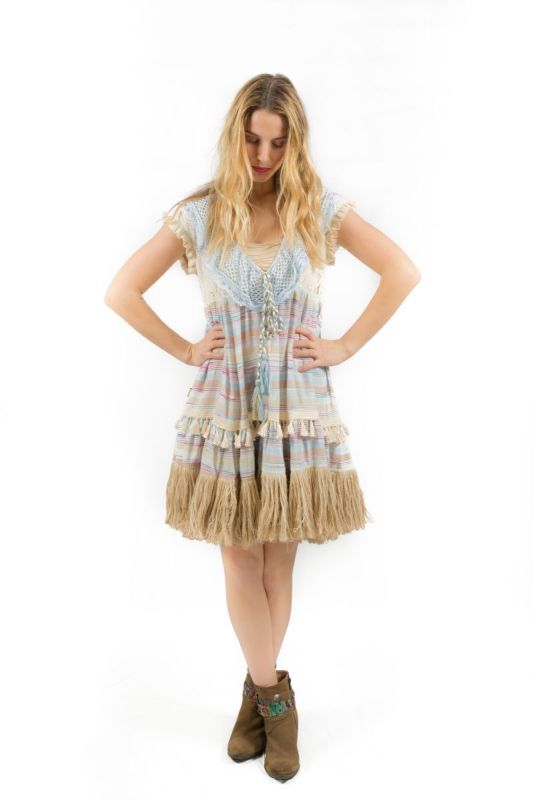 SAVAGE CULTURE Kurzes Kleid Denis Island III mit Fransen und Quasten Azul - M, Bekleidung, Kleid, Person, Modisch, Bekleidung, Kleid, Person, Modisch, Bekleidung, Kleid, Person, Modisch