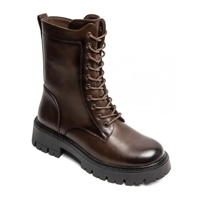 PeachyBoots URBAN-225 Schnür Boots für Frauen – Vegan, Braun, Plateau & Blockabsatz