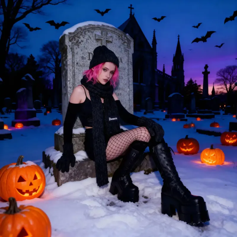 DemoniaCult Geschenkset Mütze, Schal, Handschuhe schwarz