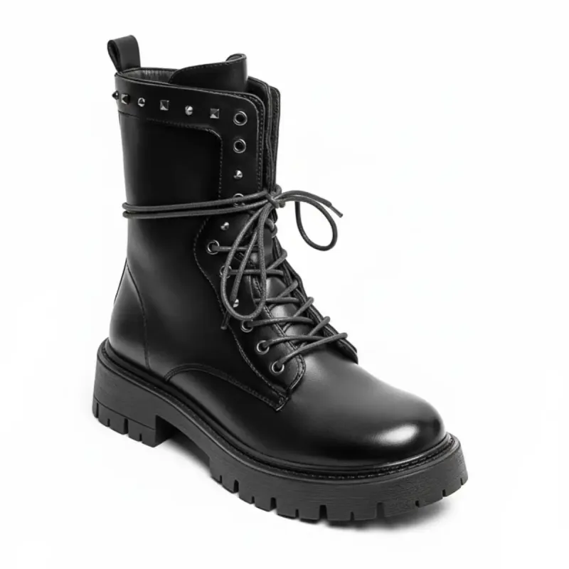 PeachyBoots PUNK-225 Urban Boots für Frauen – Vegan, Schwarz, Nieten, Plateau & Blockabsatz 41