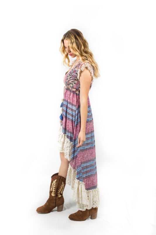 SAVAGE CULTURE Asymmetrisches Kleid Isla de Pascua II mit Fransen & Volants - S, Person, Kleidung, Kleid, Schuhwerk, Schuh, Person, Kleidung, Kleid, Schuhwerk, Schuh, Person, Kleidung, Kleid, Schuhwerk, Schuh