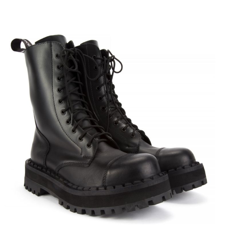 ALTERCORE 353 skórzane – Czarne glany 10-dziurkowe ze stalowym noskiem , Stiefel, Kampfstiefel, Lace-up, Schwarz, Leder