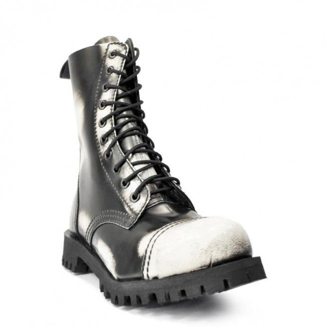 ALTERCORE 551 skórzane – Czarno-białe glany 10-dziurkowe ze stalowym noskiem i efektem Rub-Off , Stiefel, Stiefelette, Gummisohle, Metallic Leder, Lederstiefel, Stiefel, Stiefelette, Lackleder, Gummisohle, Metallic, Stiefel, Stiefelboots, Schuh, Kampfboot