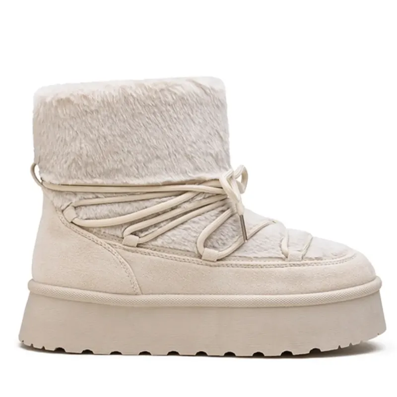 PeachyBoots Flauschige Winter Booties Beige 41