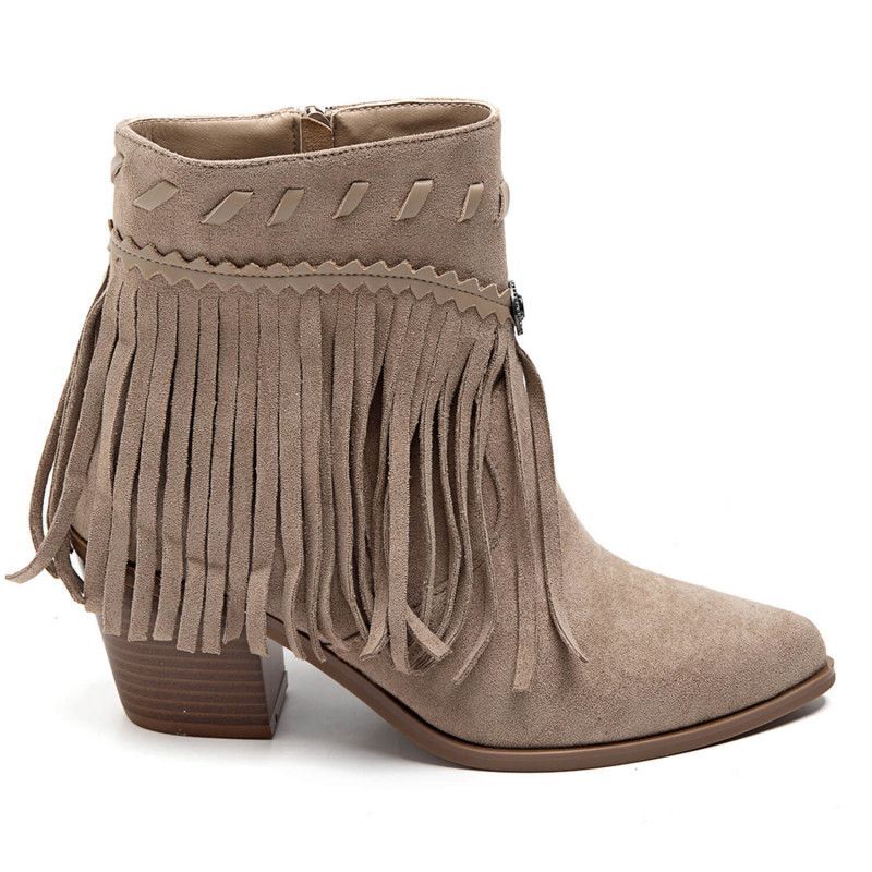 PeachyBoots Boho Western Booties Beige mit Fransen 41, Bekleidung, Schuhwerk, Schuh, Hoher Absatz