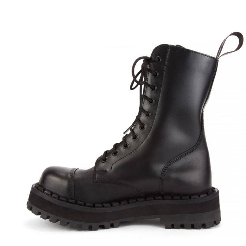 ALTERCORE 353 skórzane – Czarne glany 10-dziurkowe ze stalowym noskiem , Stiefel, Stiefelette, Lackleder, Gummisohle, Kunstleder